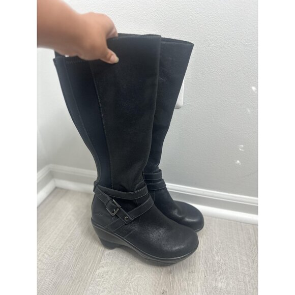Jambu Swenson Black Leather Wedge Tall Equestrian Riding Boots Womens 7.5 - Picture 1 of 8
